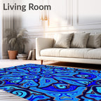 Deep Blue Kaleidoscopic Swirl Rug