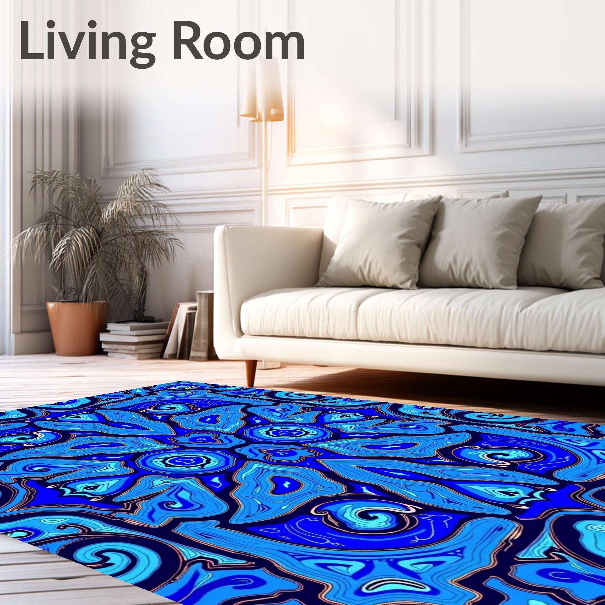 Deep Blue Kaleidoscopic Swirl Rug