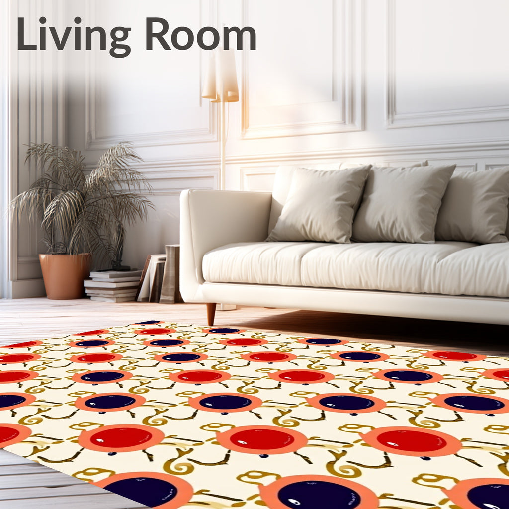 Red Blue Orb Whimsical Swirl Rug