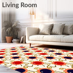Red Blue Orb Whimsical Swirl Rug