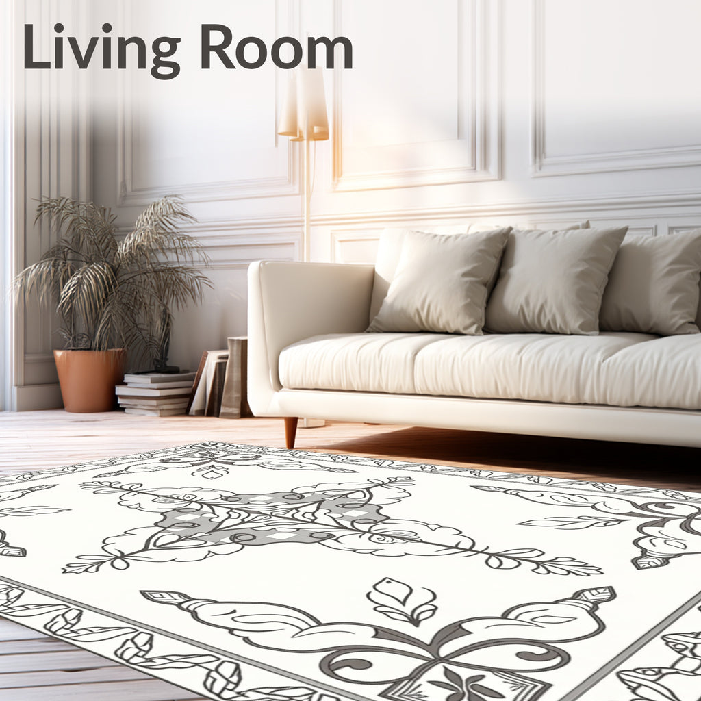 Monochromatic Floral Medallion Border Rug