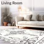 Monochromatic Floral Medallion Border Rug