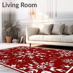 Crimson White Snowflake Medallion Rug