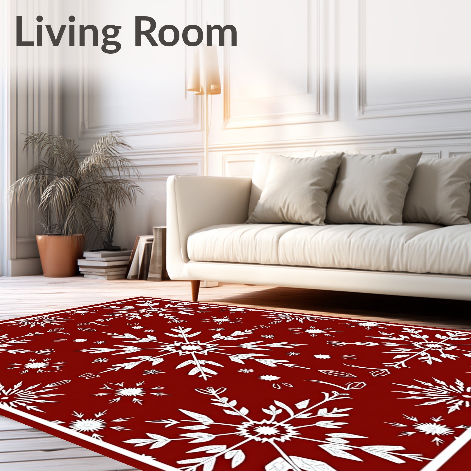 Crimson White Snowflake Medallion Rug