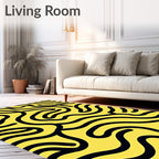 Abstract Yellow Black Wavy Lines Rug