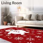 Festive Red Snowman Snowflake Scene Rug