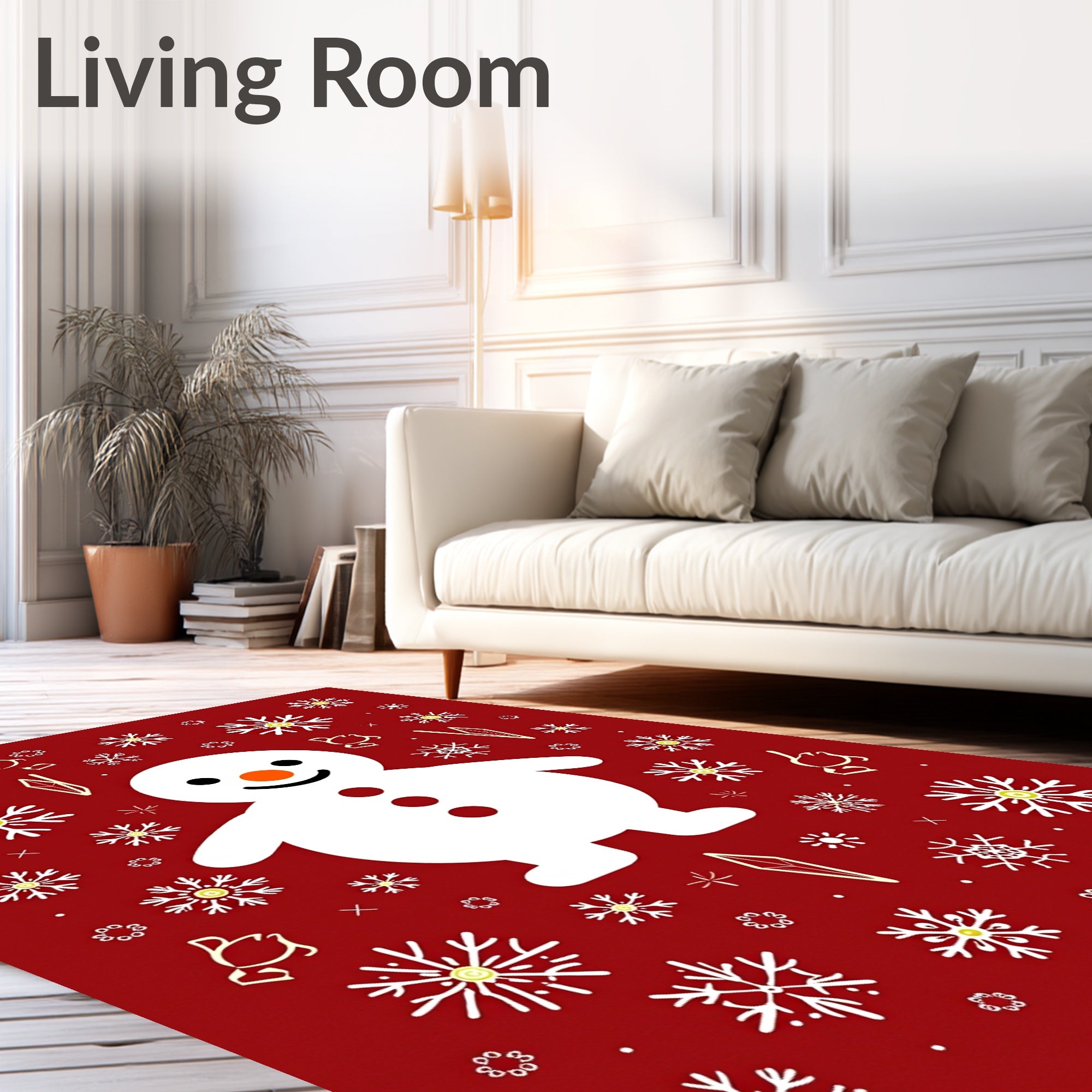 Festive Red Snowman Snowflake Scene Rug