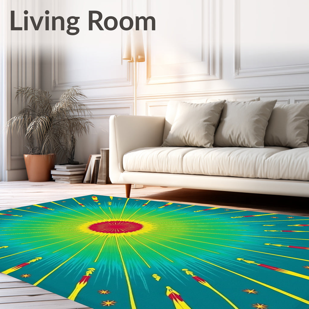 Radiant Sunburst Teal Yellow Red Rug