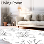 Delicate Black Floral Swirl Whimsical Art Rug