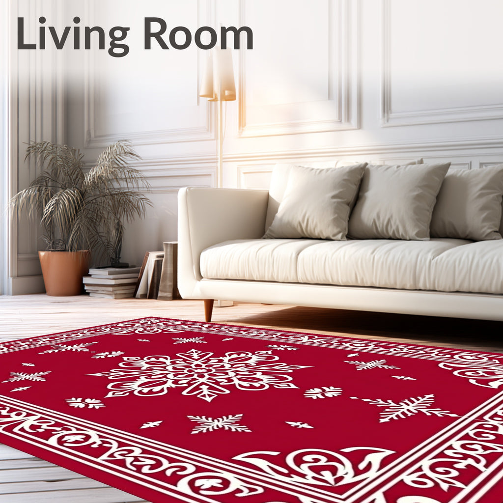 Crimson Snowflake Mandala Border Rug