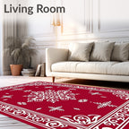 Crimson Snowflake Mandala Border Rug