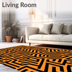 Orange Black Abstract Labyrinth Lines Rug
