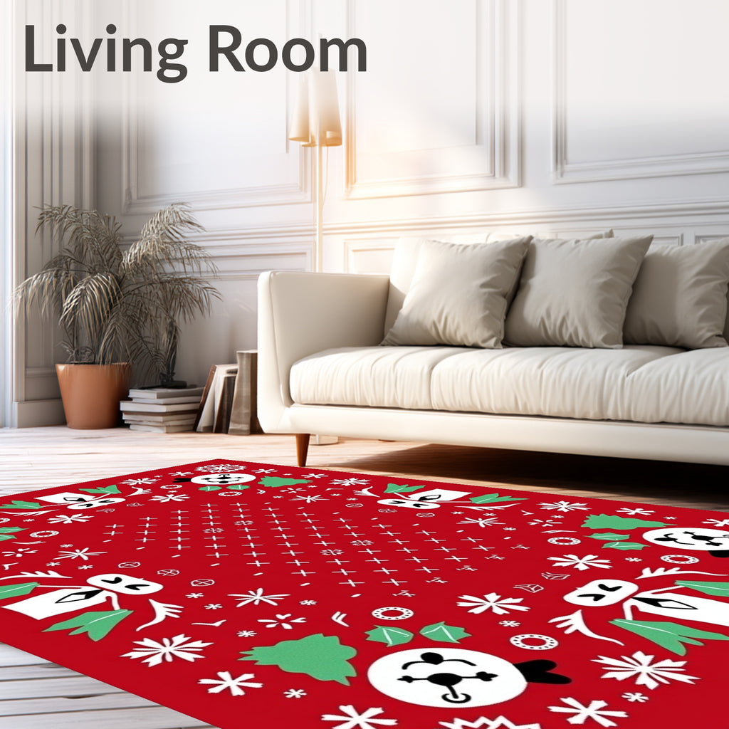 Whimsical Red Panda Snowflakes Holiday Rug