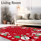 Whimsical Red Panda Snowflakes Holiday Rug