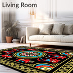 Bright Red Characters Medallion Border Rug