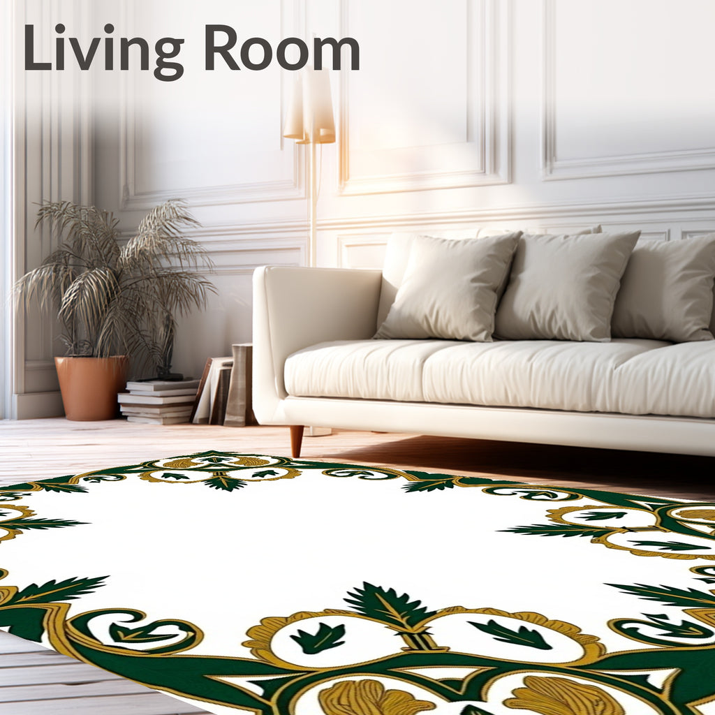 Antique Green and Gold Leaf Frame Rug