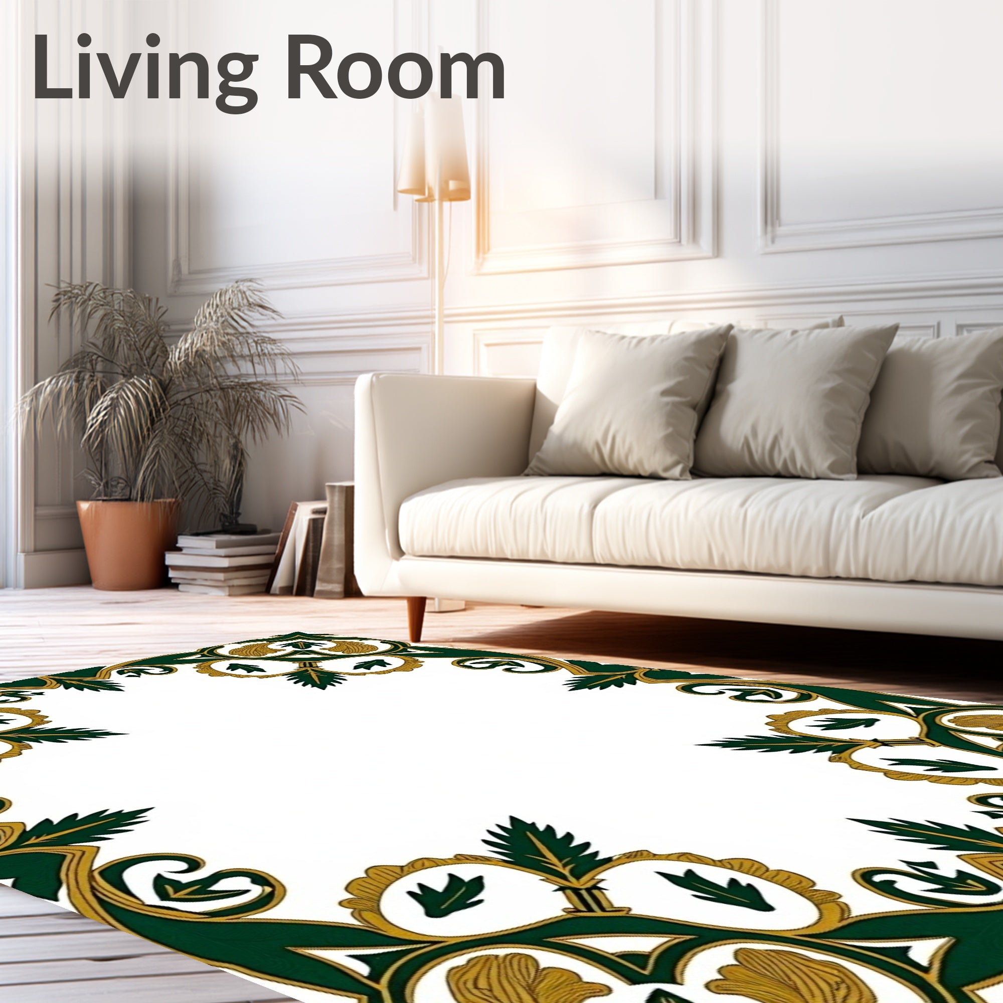 Antique Green and Gold Leaf Frame Rug