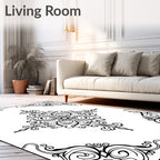 Ornate Black Scrollwork Quatrefoil Rug
