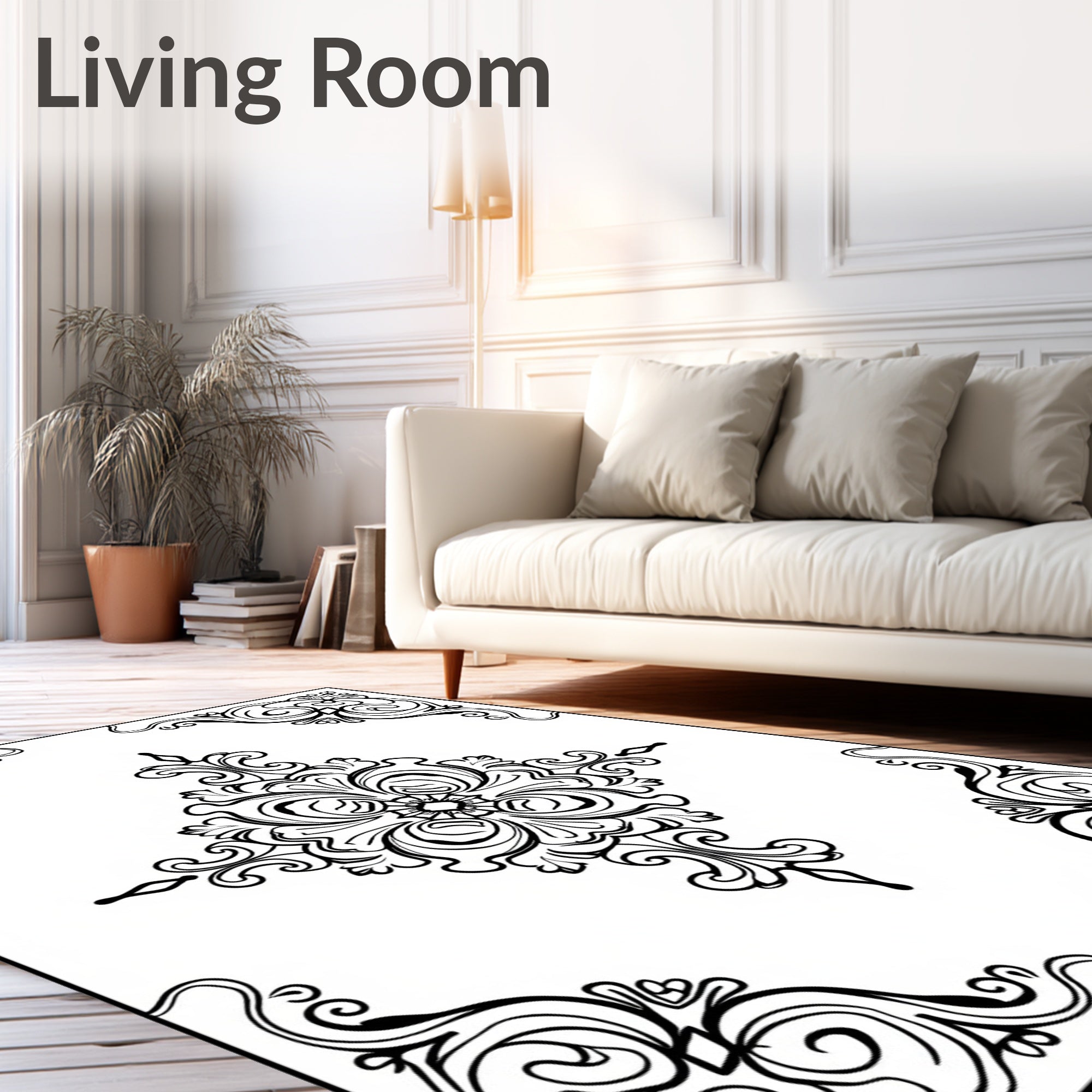 Ornate Black Scrollwork Quatrefoil Rug