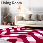 Deep Pink And Burgundy Waves Rug