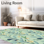 Pale Green Branch Bird Floral Rug