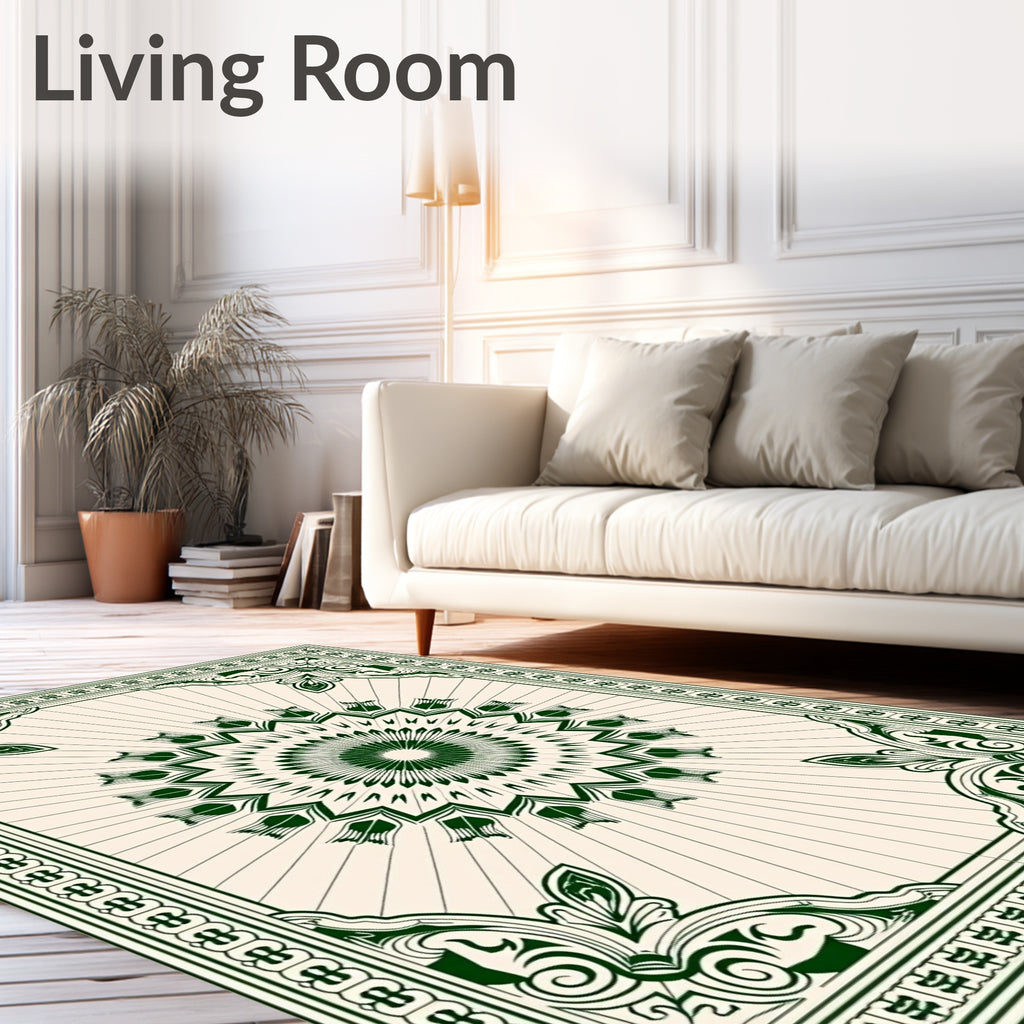 Dark Green Sunburst Mandala Medallion Rug