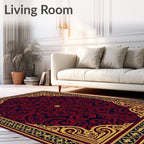 Red and Navy Damask Scroll Medallion Rug