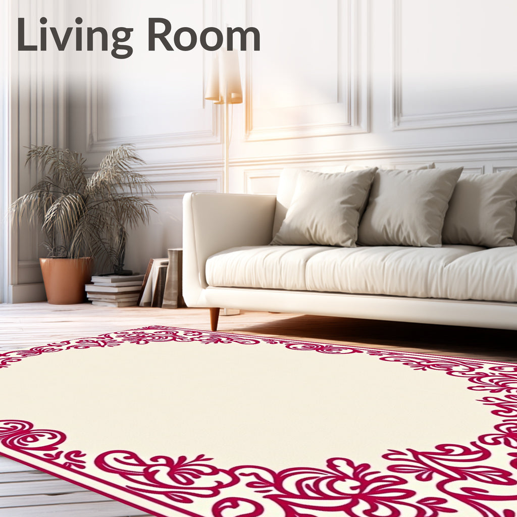 Crimson Floral Vine Border Rug