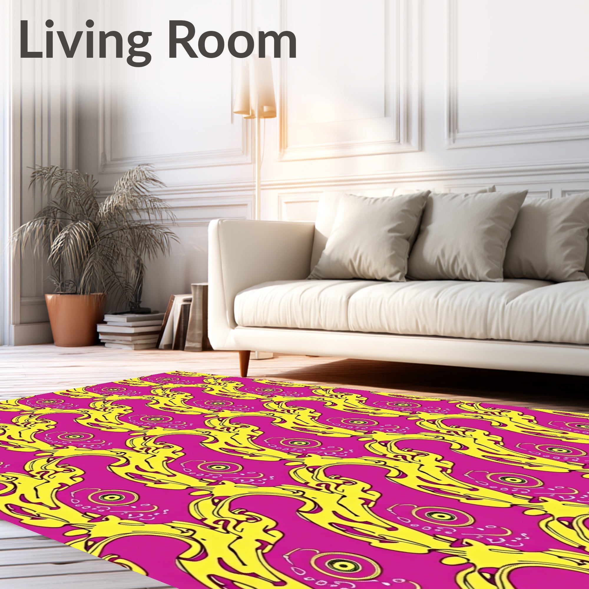 Vibrant Magenta Yellow Organic Flow Rug