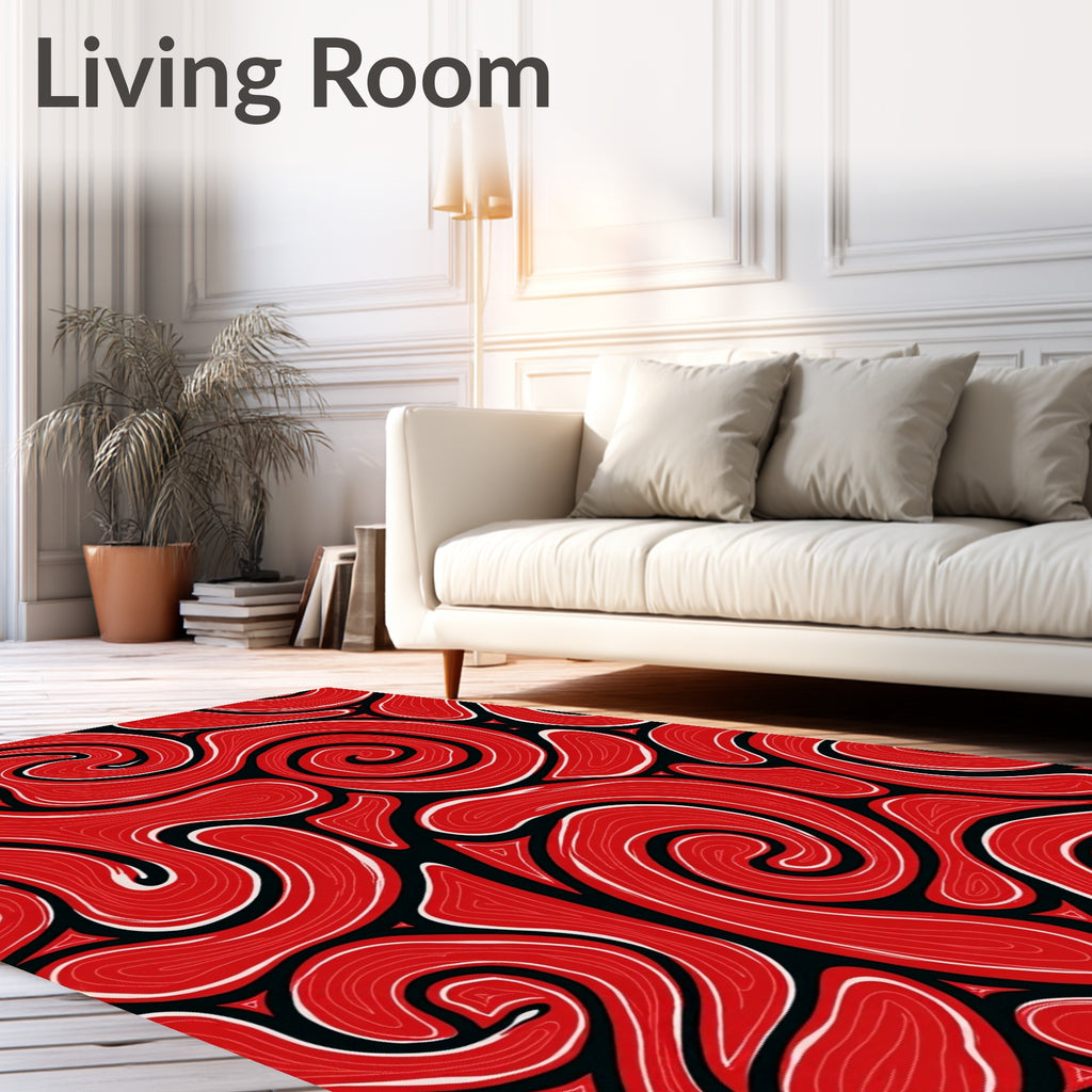 Bold Red Swirls Abstract Rug