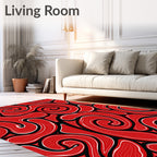 Bold Red Swirls Abstract Rug