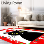 Black Cat Festive Snowflake Christmas Border Rug