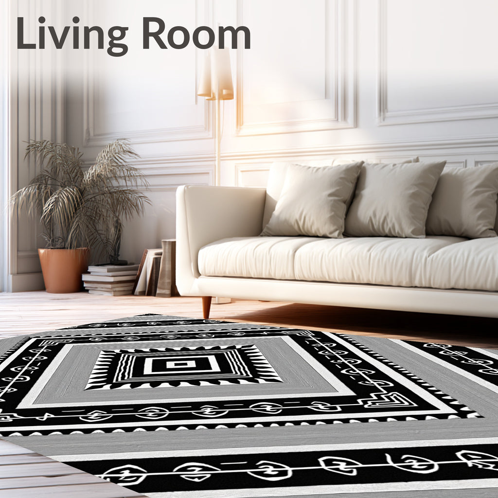 Monochrome Geometric Diamond Tribal Rug