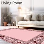 Maroon Floral Scrollwork Border Rug