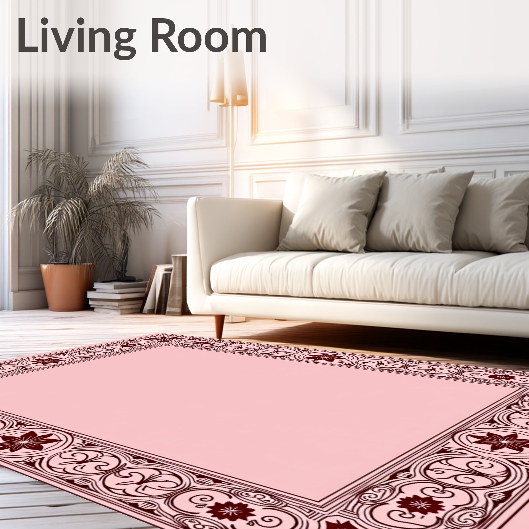 Maroon Floral Scrollwork Border Rug