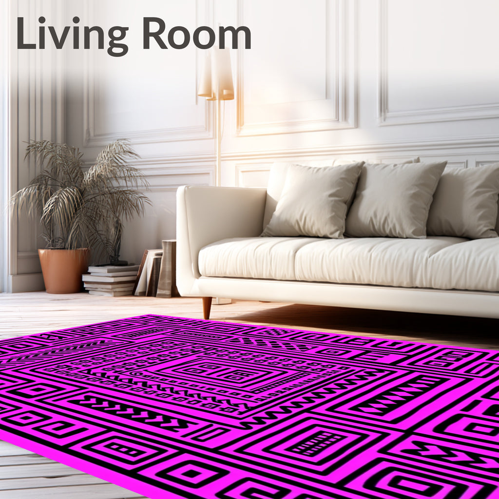 Bold Pink Geometric Maze Composition Rug