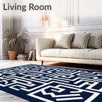 Modern Navy White Geometric Maze Rug