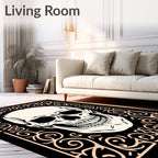 Cream Skull with Black Ornate Border Rug