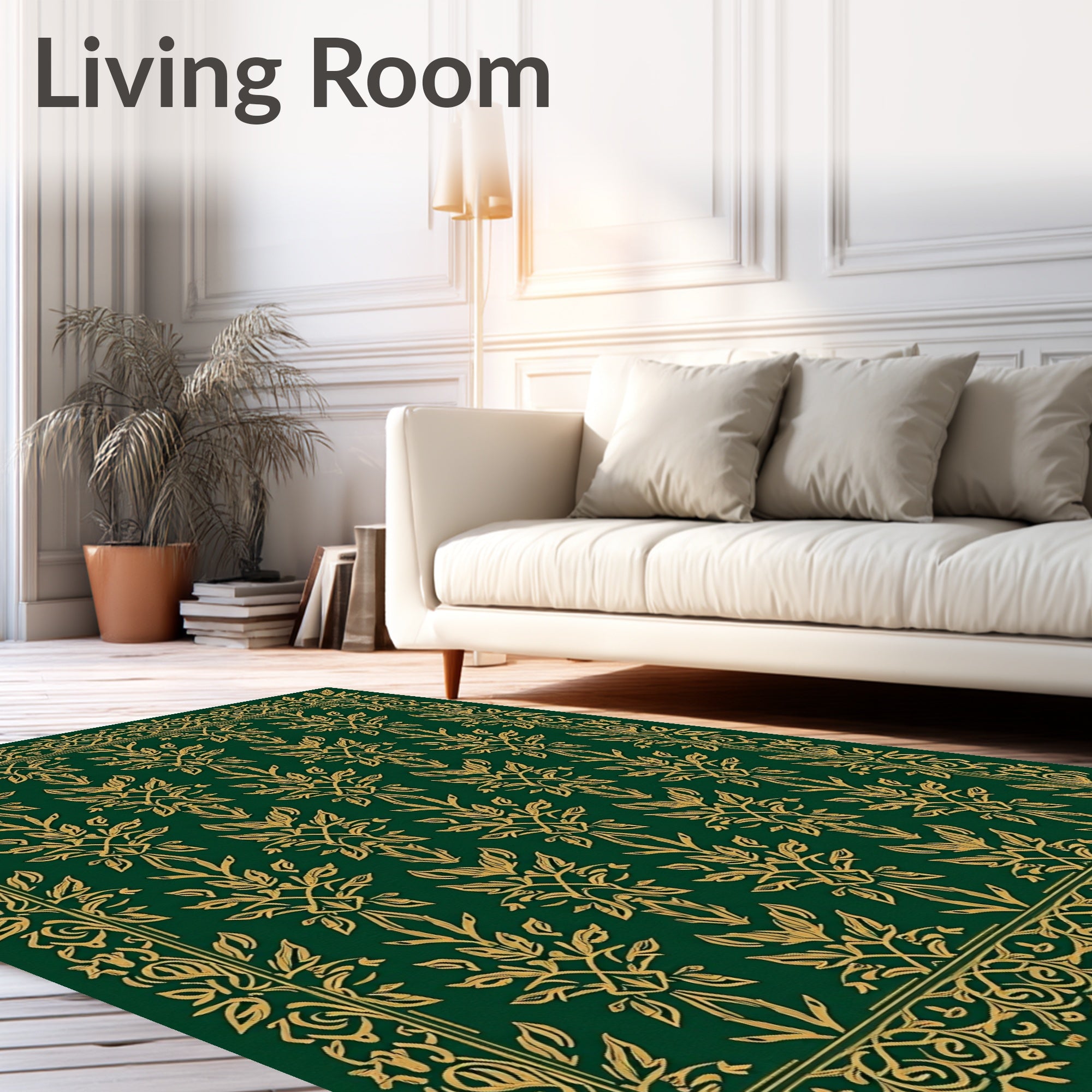 Emerald Gold Ornate Floral Frame Rug