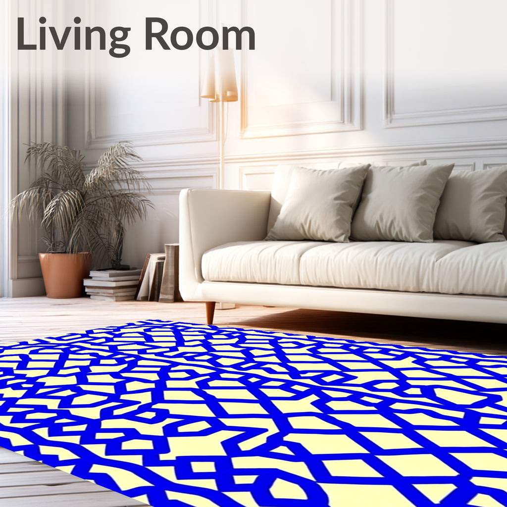 Electric Blue Lattice Geometric Rug