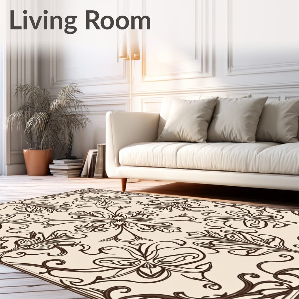 Brown Floral Damask Scrolling Vine Rug
