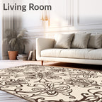 Brown Floral Damask Scrolling Vine Rug