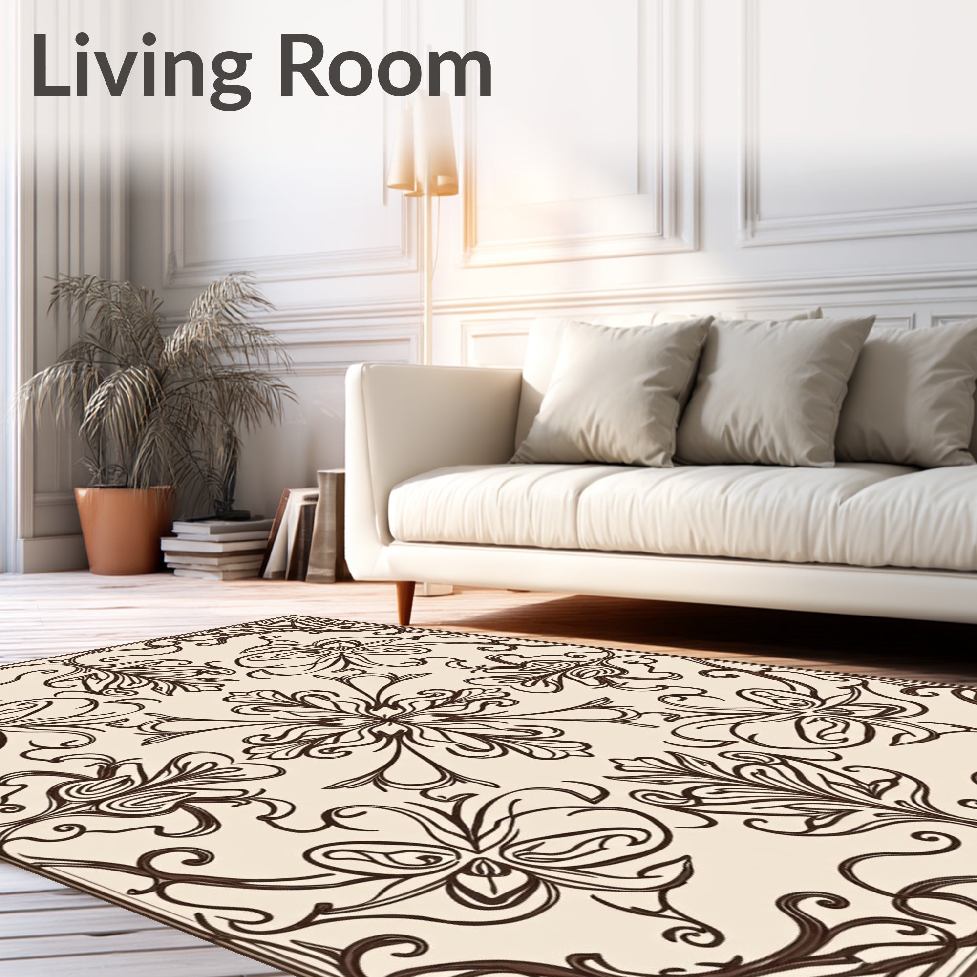 Brown Floral Damask Scrolling Vine Rug
