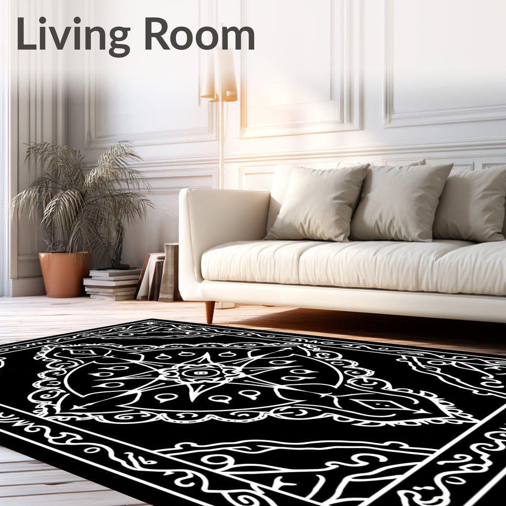 Monochromatic Celestial Starburst Mandala Rug