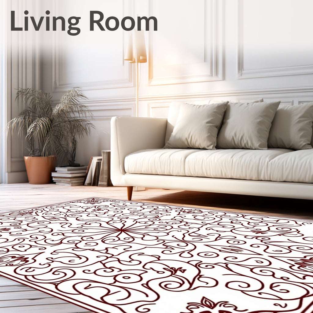 Dark Red Arabesque Floral Swirl Rug