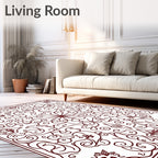 Dark Red Arabesque Floral Swirl Rug