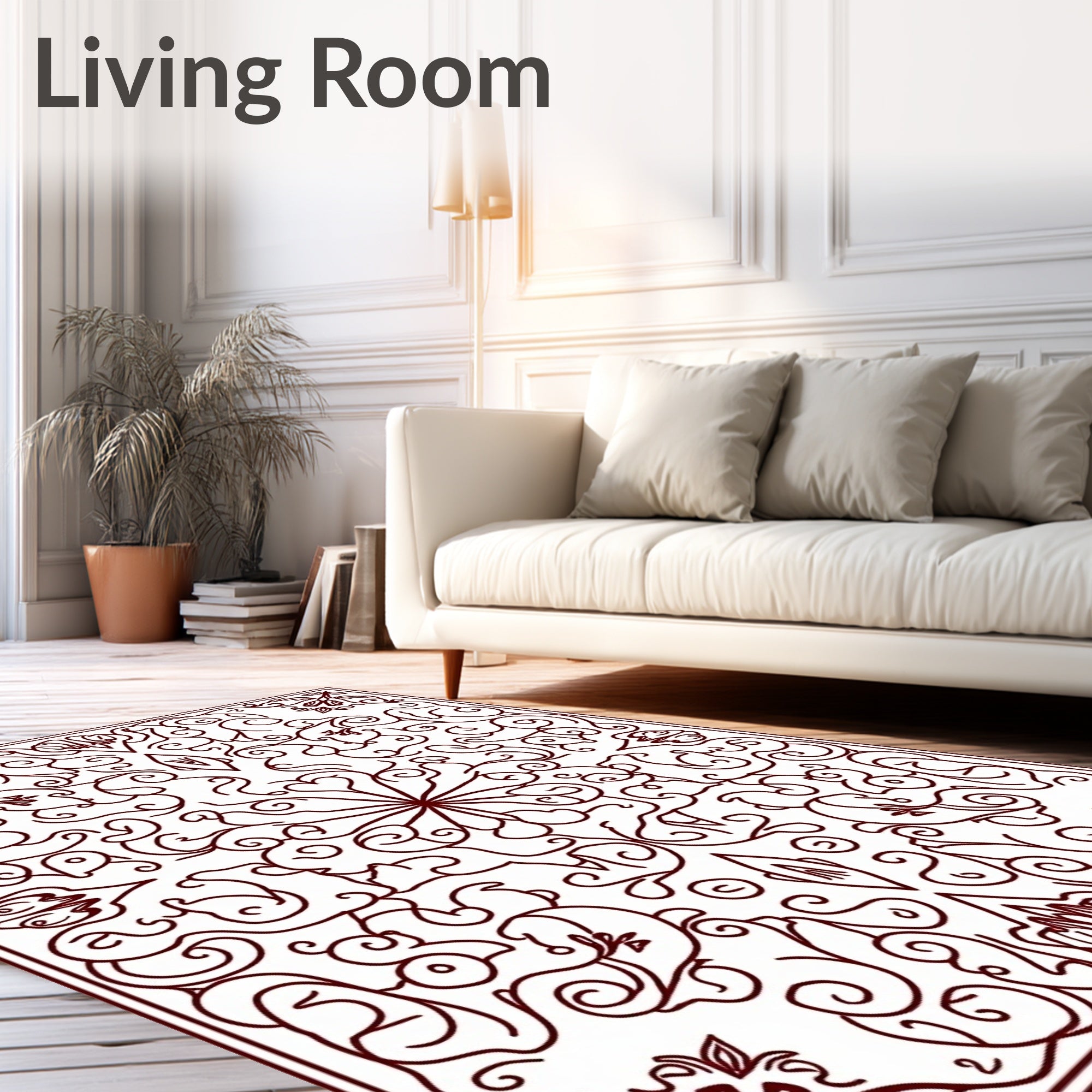 Dark Red Arabesque Floral Swirl Rug