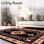 Bold Orange Black Geometric Medallion Art Rug