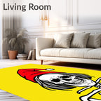 Whimsical Red Hat Skull Yellow Graphic Rug