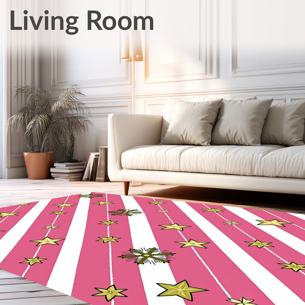 Pink White Striped Starflake Meadow Rug